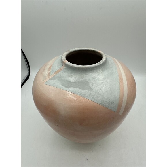 Vintage Bettye Barclay Vase Pot Pottery Large Pink White Blue 8” Handmade Signed - Picture 11 of 15